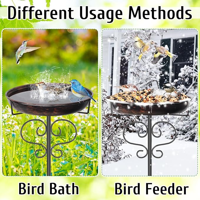 Freestanding Bird Bath for Outside, Metal Birdfeeder with Heavy Duty 5 Prong Base Stand, Detachable Garden Bird Bath Bowl for Outdoor Yard Lawn Patio Decor (Antique Bronze)