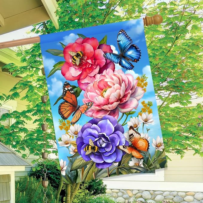 Briarwood Lane Butterflies and Peonies House Flag