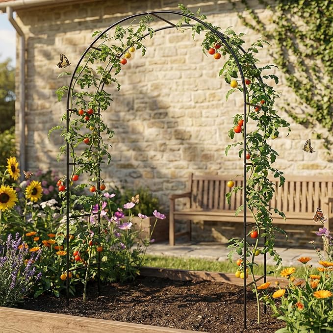 Skypatio Outdoor Flower Garden Arch Trellis 7.8Ft High x 4.6Ft Wide, Metal Garden Pergola Arbor for Climbing Plants, Black