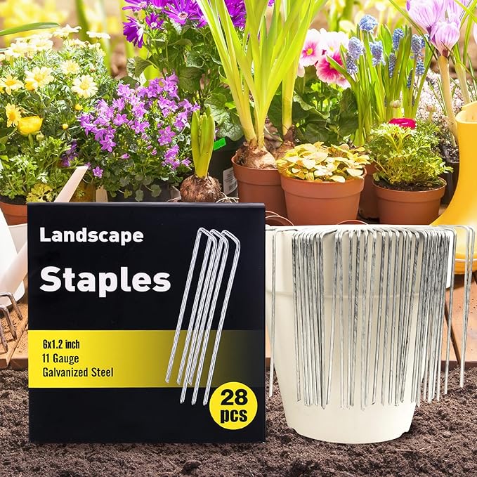 28 Pack 6 Inch Landscape Staples, Garden Staples U Shape Tent Stakes Heavy Duty Galvanized 11 Gauge SOD Pins Yard Stakes for Ground Decorations, Landscaping Fabric, Turf, Lawn