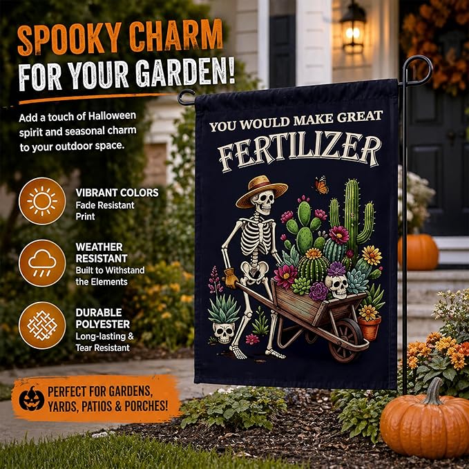 Halloween Decorations - Halloween Skeleton Garden Flag | Double Sided Halloween Accessories Backdrop Banner - Halloween Party Favors Supplies Decor for Garden Yard Porch Patio Lawn Outdoor Outside