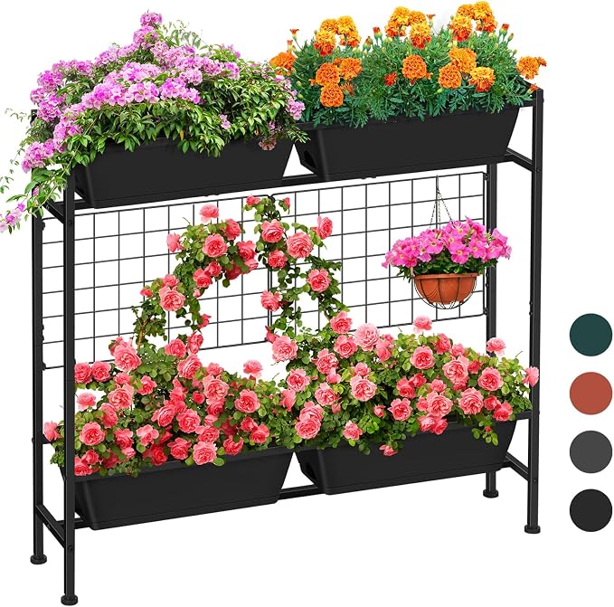 ETELI Vertical Raised Garden Beds Outdoor Elevated Herbs Garden Planter Boxes with Trellis and Legs 32.4" Flowers Beds Vertical Planters for Small Climbing Plant Vegetables Patio Balcony, Black