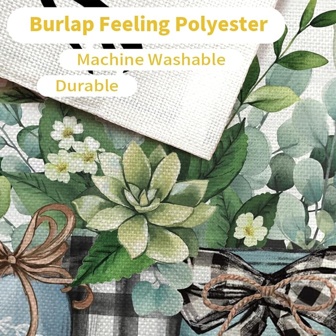 CROWNED BEAUTY Spring Garden Flag Eucalyptus Mason Jar 12x18 Inch Double Sided Small Seasonal Farmhouse Floral Holiday Decoration for Outdoor Lawn Yard