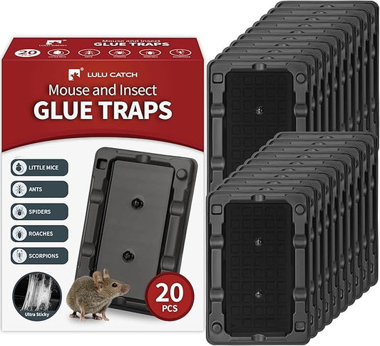 LULUCATCH Mouse & Insect Traps 20 Pack, Heavier Sticky Traps with Non-Toxic Glue for Small Mice & Insects. Sticky Mouse Traps Indoor for Home, Easy to Set