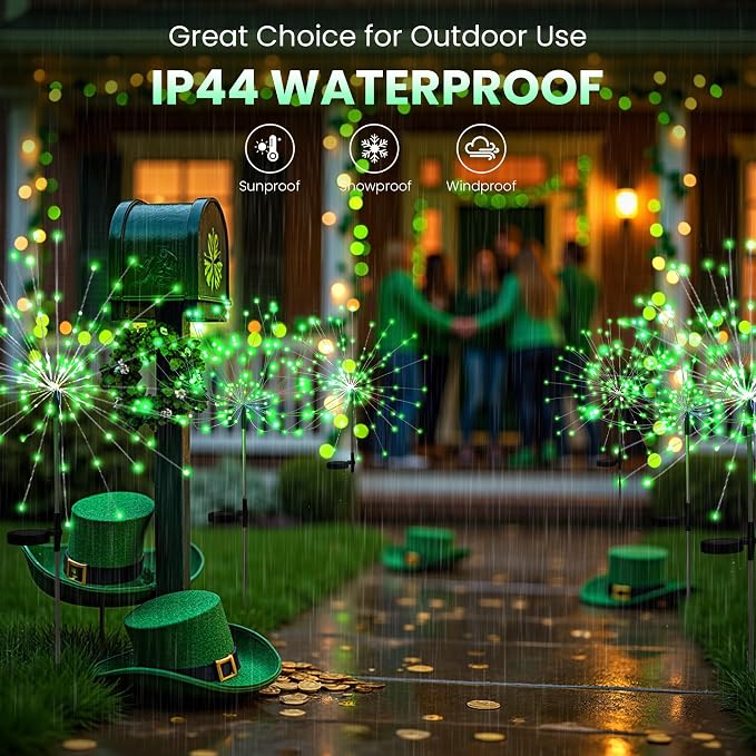 PEVOROS Garden Decor Solar Lights Outdoor,4 Pack 120LED Waterproof Colorful Solar Garden Lights Your Outdoor Decoration,Yard, Patio, Porch,Flower Pot,Pathway for 4th of July (Green)