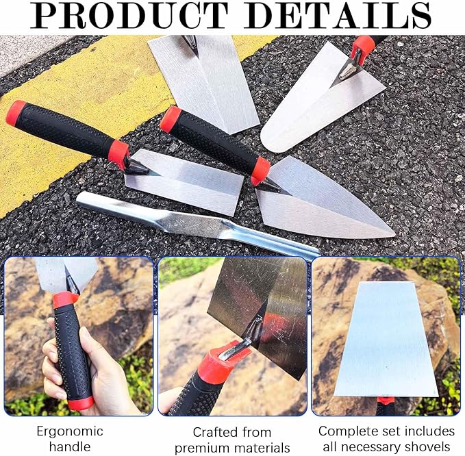 Masonry Hand Tool 5pcs/Set, Soft Grip Handle Concrete Towel Tool Finishing for Concrete, Cement, Plaster, Tile Construction Projects