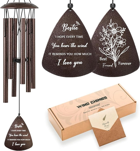 Best Friend Birthday Gifts for Women, Friendship Gifts for Women, 32" Bronze Wind Chimes Gift for Bestie Bestfriend BFF