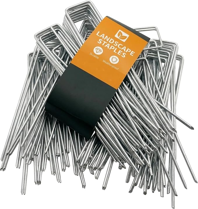 WAENLIR 6 inch 50 Pack Landscape Staples Galvanized Garden Stakes, Metal Landscape Fabric pins Plant Cover Stakes Yard Stakes Tent stakesfor Securing Weed Fabric Barrier, Artificial Turf
