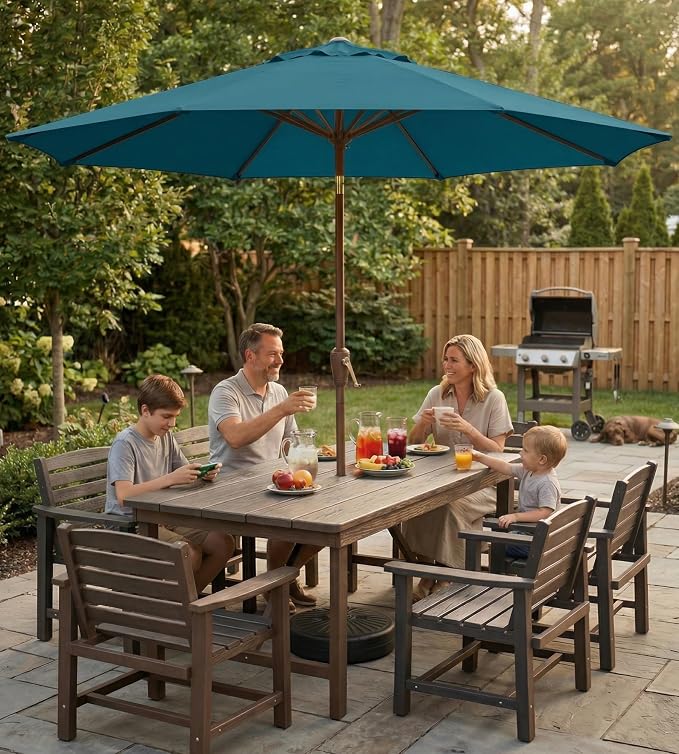 10FT Patio Umbrella, Outdoor Umbrella with Push Button Tilt and Crank, 8 Sturdy Ribs, UV Protection & Waterproof Market Umbrella for Pool, Backyard, Beach,Deck