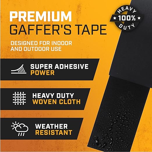 Lockport Black Gaffers Tape 3 inch x 30 Yards - 2 Pack Pro Black Gaff Tape - No Residue, Water Resistant, Non-Reflective, Easy Tear - Multipurpose