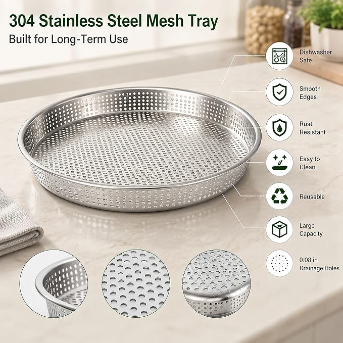 2 Pack Stackable Sprouting Trays with Mesh Lids, 304 Stainless Steel Soil-Free Sprouter Kit for Microgreens Broccoli Alfalfa Bean Seeds