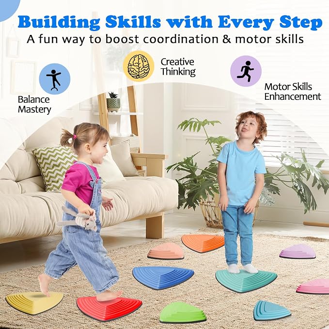 Stepping Stones for Kids Non-Slip Balance River Stones Toys Promoting Children's Coordination Skills Obstacle Courses Sensory Toys for Toddlers Indoor & Outdoor
