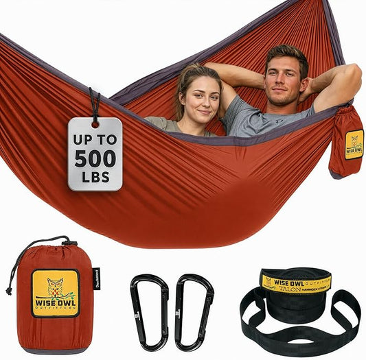 Wise Owl Outfitters Camping Hammock – up to 500lbs Portable Hammock with Tree Straps - Travel, Backpacking, Hiking, Outdoors Camping Gear - Single or Double