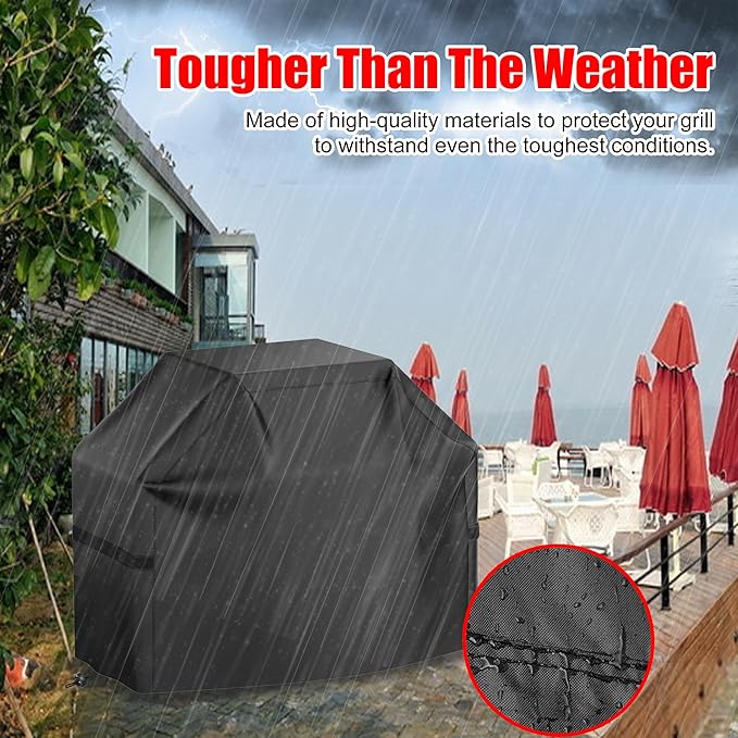 BBQ Grill Cover, Waterproof, Weather Resistant, Rip-Proof, Anti-UV, Fade Resistant, with Hook-and-Loop Straps, Gas Grill Cover for Most Grills, 65'', Black