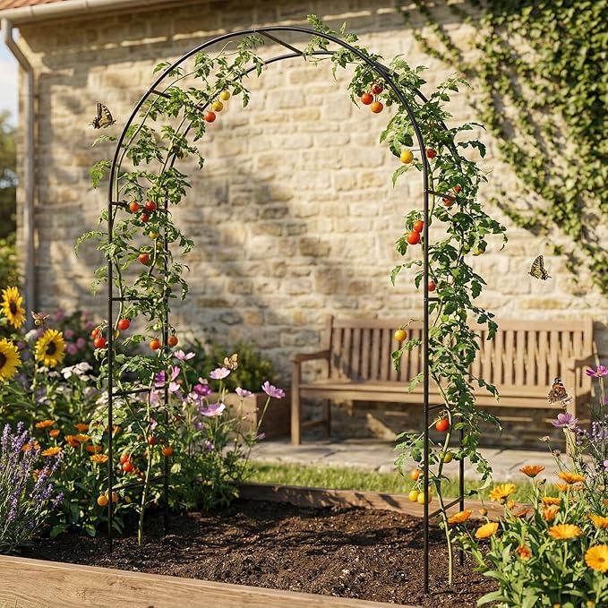 Metal Pergola Arbor, Outdoor Flower Garden Arch Trellis, Steel Garden Arbor for Climbing Plants, Wedding Decoration, 7'8" H x 4'5" W