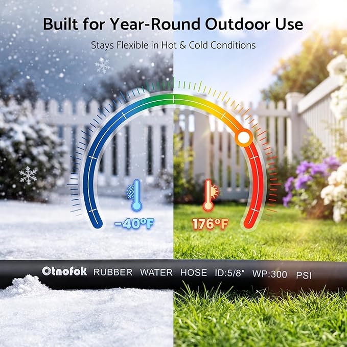 Heavy Duty Garden Hose 50 ft x 5/8", 5-Layer Hybrid Rubber Water Hose with 3/4" Swivel Brass Male to Female Fittings, 1000 PSI Burst, Leak-Proof & Weather Resistant for Lawn, Backyard, Black