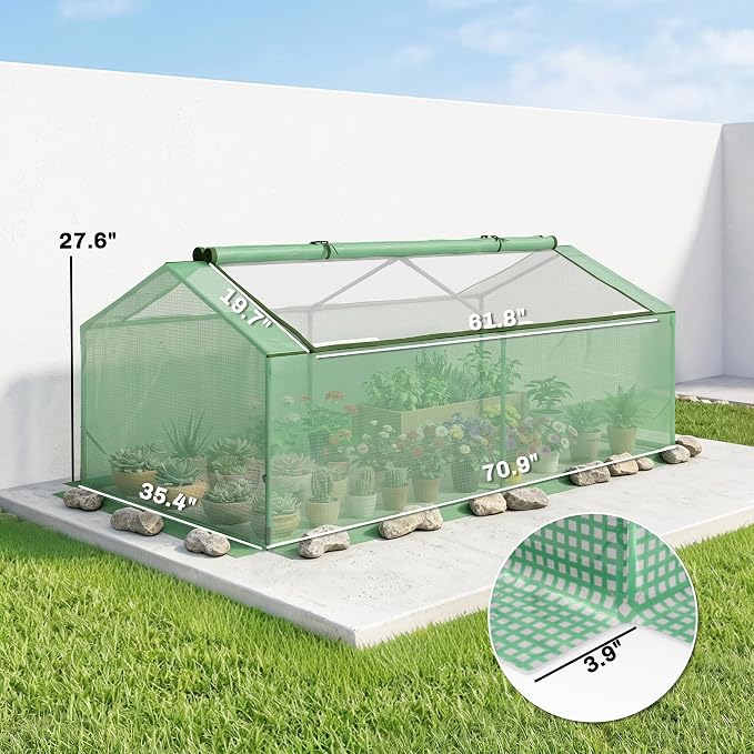 Outsunny 71" x 36" x 28" Mini Greenhouse Portable Hot House for Plants with Large Zipper Windows for Outdoor, Indoor, Garden, Green