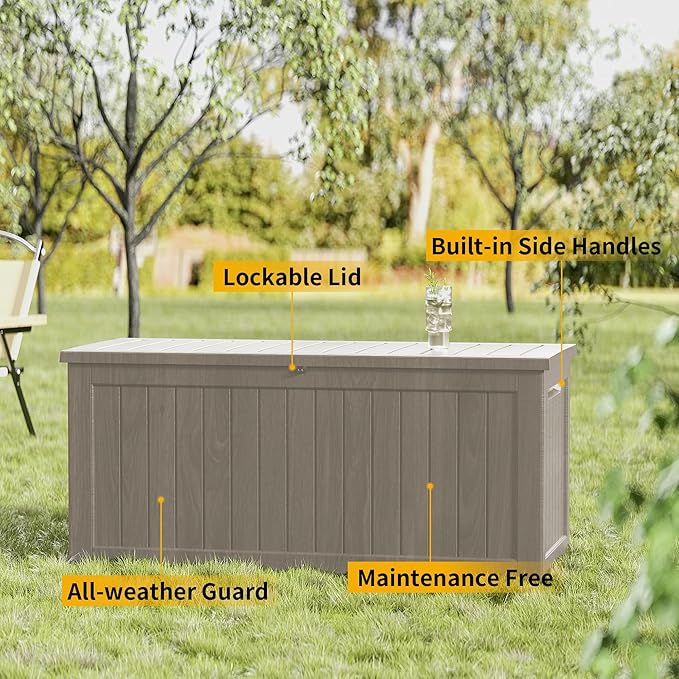 TARKARI 270 Gallon Outdoor Storage Box Waterproof, Resin Deck Boxes with Lockable Lid & UV-Resistant for Patio, Pool, Garden Furniture Cushions & Accessories, Coffee
