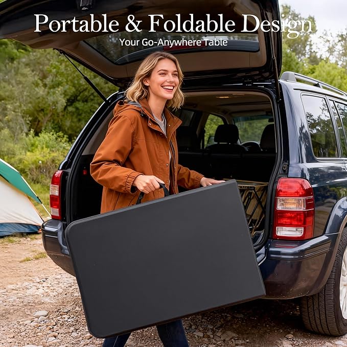 Folding Table with Carrying Handle & Steel Legs | 5FT Heavy Duty Portable Foldable Plastic Table | Perfect Tables for Party, Dining, Wedding, Events, Picnic Indoor, Outdoor, Camping, Utility White