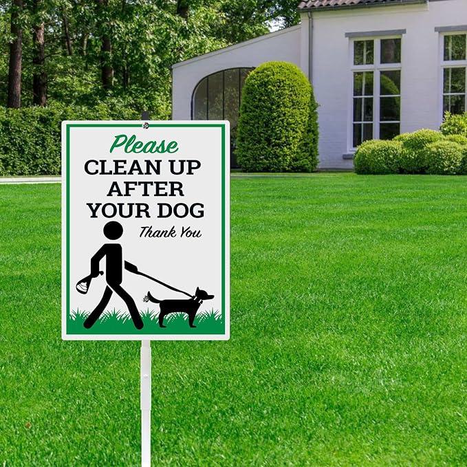 Clean Up After Your Dog Yard Sign With Stakes Be A Good Neighbor Pick Up Your Dogs Poop Reflective Aluminum Signs Rust Free For Lawn Garden Neighborhood (8x12) IN