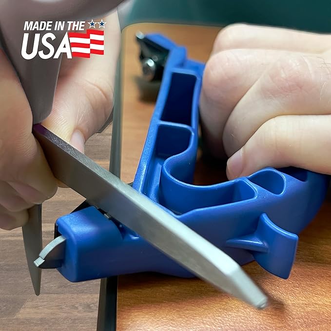AccuSharp All-in-One Sharpener, All Purpose Sharpener for Knives, Scissors, Garden Tools, Sharpens & Restores Serrated Knives, Cleavers, Axes, Machete, Blue
