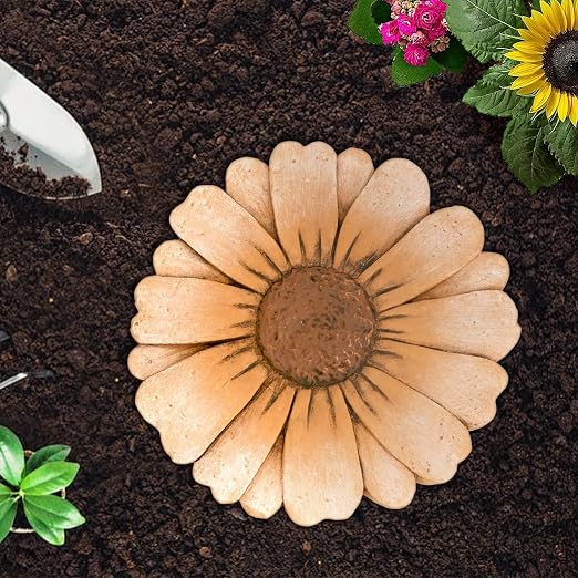2 Pack Daisy Cement Stepping Stones 10 Inch, Heavy Duty Garden Pathway Stones, Non Slip Outdoor Walkway Decor for Yard Patio Lawn, Weather Resistant Cement Stepping Stones (Orange)