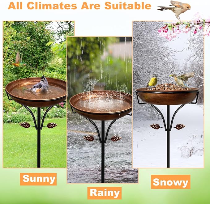Metal Bird Bath for Outdoor, Vintage Free Standing Birdbathswith Metal Stake Stand,Detachable Bird Baths Feeder Bowl for Garden Patio Yard Lawn Decor,Upgraded 5-Pronged Base (Antique Bronze)