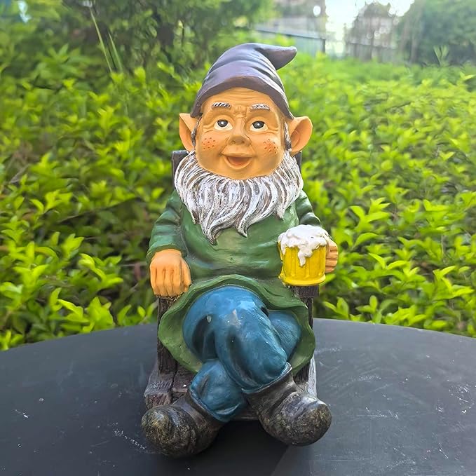 Drinking Beer Garden Gnome Statue Decoration, Figurine Ornament for Indoor Outdoor Home Patio Yard Lawn(Purple)