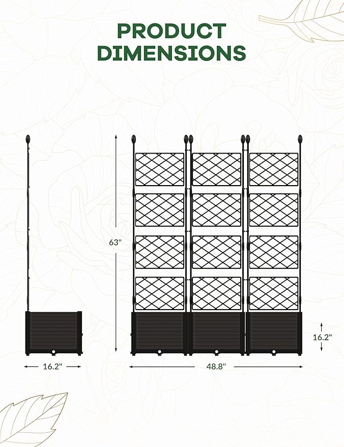 Patikuin 3-Section Sturdy Weather-Resistant Raised Garden Bed with Metal Trellis, Vertical Modular Planter Box & Privacy Screen for Climbing Plants, Vegetables, Flowers