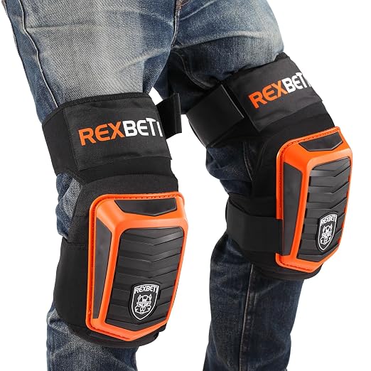 REXBETI New Upgraded Knee Pads for Work, Construction Knee Pads for Men, Heavy Duty Comfortable Anti-Slip Foam Gel Knee Pads for Gardening Flooring and Cleaning, Extra 4 Extension Straps, Orange