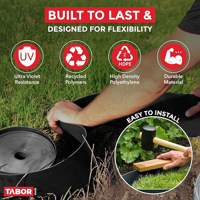 TABOR TOOLS 40 Ft Terrace Board, 5 Inch High, 0.04" Inch Thin, Landscape Edging Coil, Grass Barrier, Bender Board, Garden Liner, ES21. (Black)