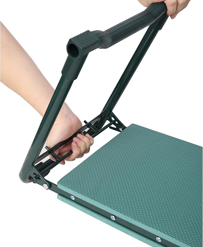 Foldable Garden Kneeler and Seat Bench with EVA Foam Pad, Wide Cushion, 2 Tool Pouches, Large Tool Bag