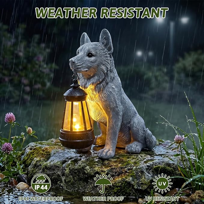 Solar Dog Garden Statue, Outdoor Decoration with Lantern for Yard, Patio, Lawn Outside, Ideal Christmas Birthday Mothers Day Gifts for Mom Women Grandma
