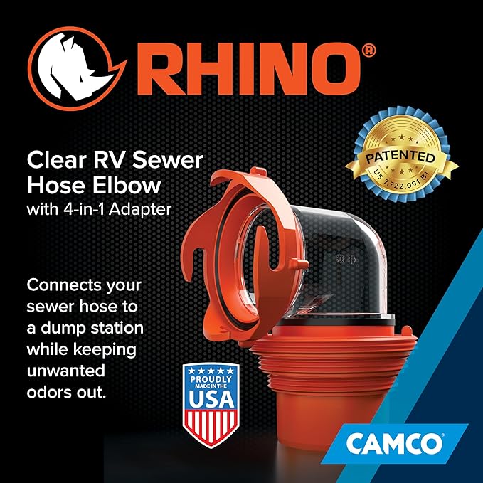 Camco RhinoFlex Clear RV Sewer Hose Elbow with 4-in-1 Adapter,Features a 360-Degree Fitting Rotation and Built-in Gasket for Odor-Tight Protection-Fits 4 Sizes of Dump StationInlets(39736),(Pack of 4)