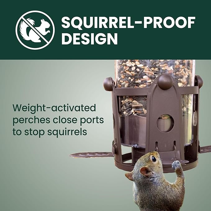 Perky-Pet Squirrel-Be-Gone Max Bird Feeder with (4) Flexport Feeding Stations - Squirrel-Proof Metal Hanging Feeder for Outdoors, Weight-Activated Ladder-Style Perches, 4lb Seed Capacity, 334-1SR
