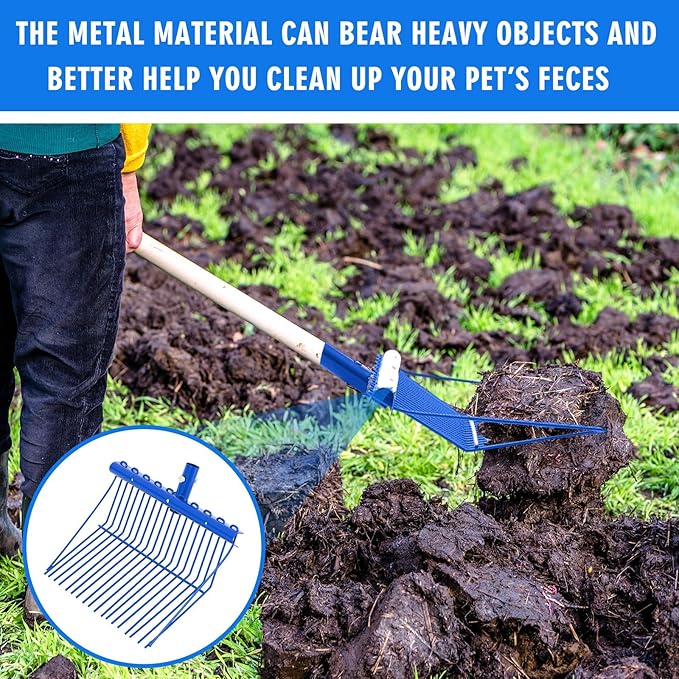 Tandefio 2 Pack Manure Fork Replacement Head Metal Pitchfork Horse Manure Rake Garden Pitch Fork Replacement Head with Angled Tines for Horse Stall Poop Picking up(Blue)