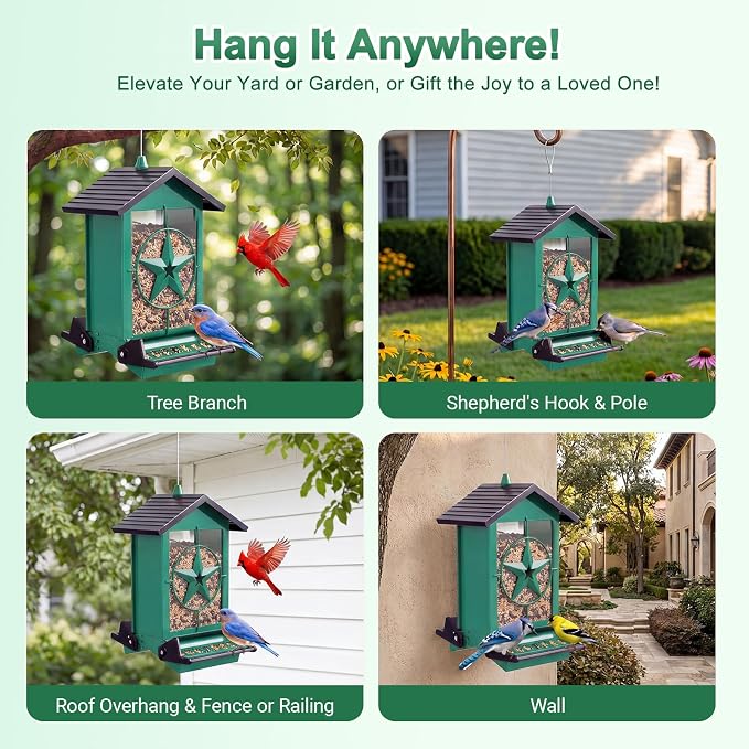 Squirrel Proof Bird Feeders for Outdoors with Weight-Activated, Metal 5LB Large Wild Bird Feeders for Cardinals,Blue Jay,Finch, Weatherproof Durable Hanging Bird Feeder for Backyard,Garden (Blue)