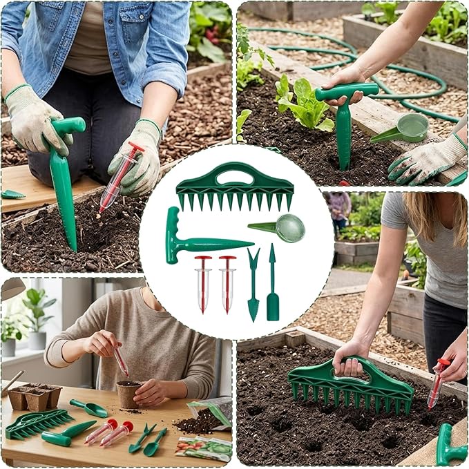 8-Piece Seed Planter Tool, Seed Dispenser Set for Precision Planting, Multi-Functional Gardening Tools for Vegetable Gardens and Landscaping, Handheld Seed Spacing Tool with Dibber and Accessories