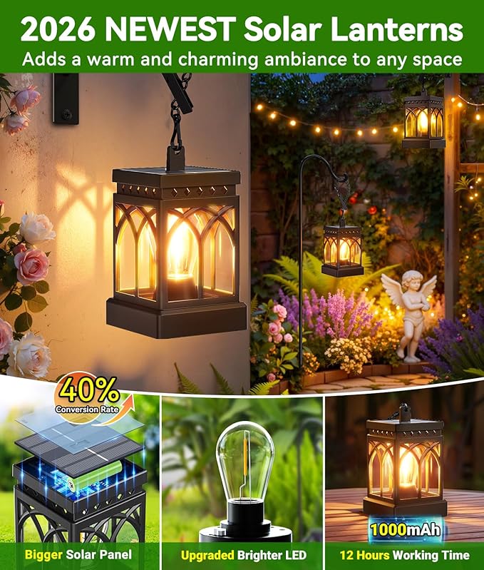 KOOPER 6 Pack Solar Lanterns Outdoor Waterproof, Brighter Hanging Solar Lantern Lights for Outside, Auto ON/Off Lanterns Decorative Outdoor for Garden Table Yard Path Tree Patio Lawn Decor, Gifts