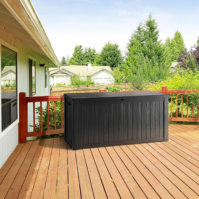TARKARI 270 Gallon Resin Deck Box, Waterproof Outdoor Storage Box, Lockable for Patio Furniture, Garden Tools, Pool Accessories, UV-Resistant for All Weather Use, Black