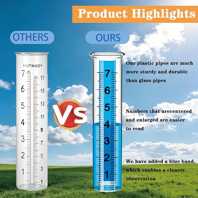 Rain Gauge, 7" Freeze Proof rain Gauge Outdoor Best Rated, Rain gauges for Yard with Stake,Large Clear Numbers and Adjustable Height -Decorative rain Measure Gauge for Garden, Deck, Lawn