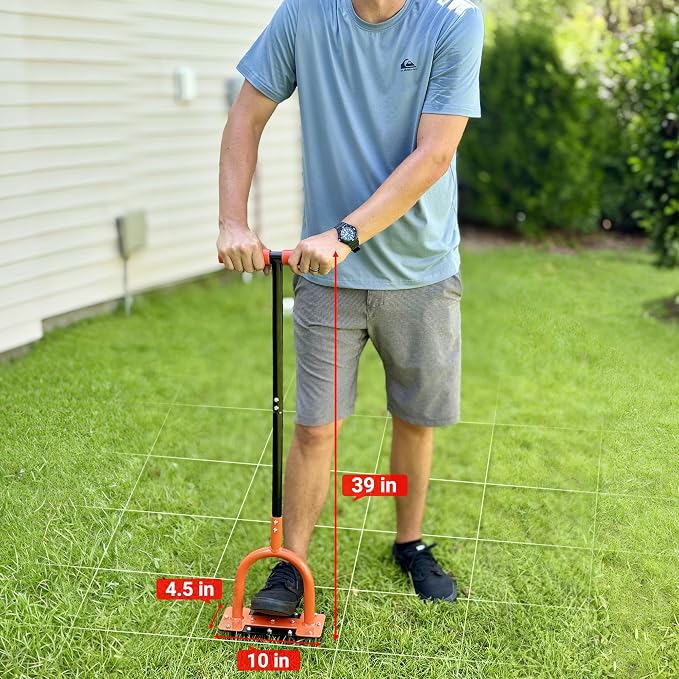 39in Lawn Aerator with 15 Industrial-Grade No.45 Steel Spikes Aerator Lawn Tool Manual Yard Aerator Grass Aerator Aeration Tool for Lawn, Yard, Garden, Compacted Soil
