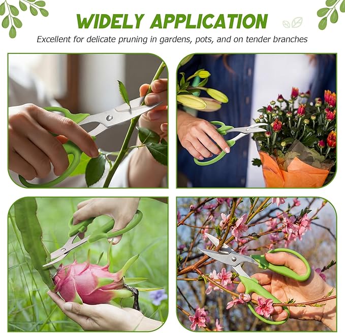 2 Pcs Garden Scissors Shears Trimming Scissors Pruning Floral Shears for Herb Flowers Plants with Straight and Curved Blade for Gardening (Curved,Straght)