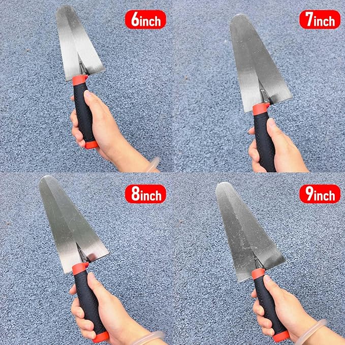 4 Pack Margin Trowel Set, 6” 7” 8” & 9” Carbon Steel Arc Edging Building Bricklaying Trowel, Masonry Trowel Hand Tool Kit for Brickwork, Concrete, Cement, Plaster, Tile Construction Projects
