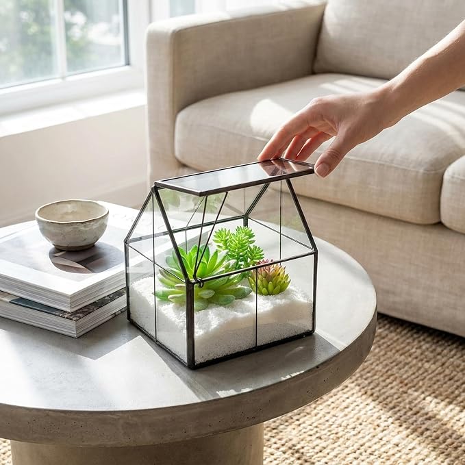 Ferrisland Glass Plant Terrarium Container Wardian Case Indoor Small Succulent Terrarium Planter w/Door for Tabletop Decor DIY - 4.9"x4.3"x4.3"