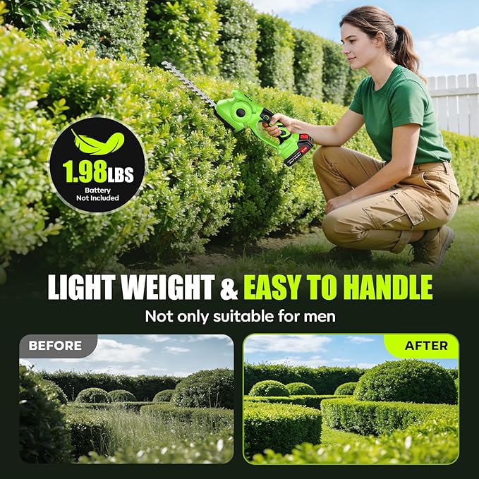 2-in-1 600W Cordless Hedge Trimmer, 21V Battery Operated Trimmer for Bush & Grass, Lightweight Garden Trimmer for Home Use