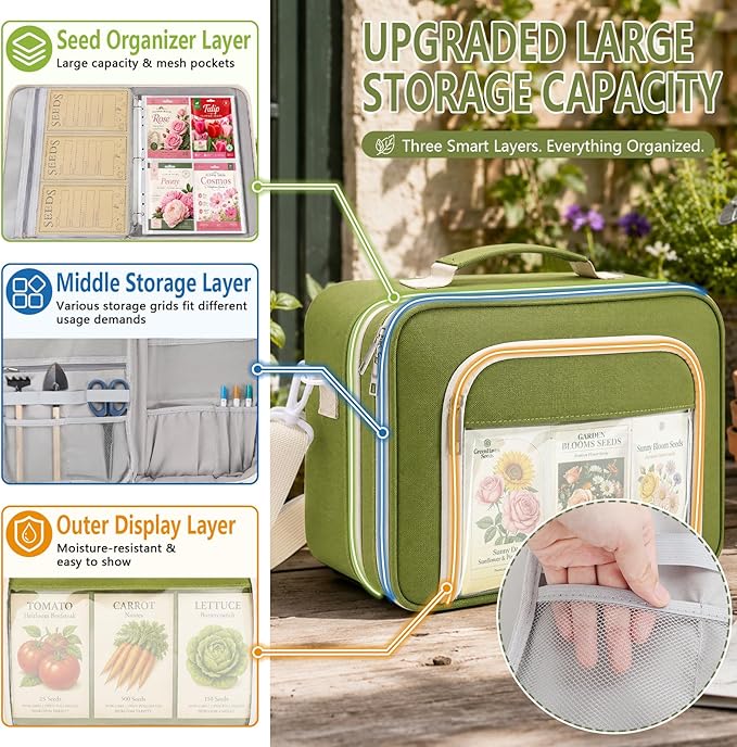 Seed Storage Organizer Binder, Seed Holder Organizer with 20 Pcs Reusable Seed Envelopes & 30 Pcs Sheets Protectors Holds 120 Packets, Garden Saving Binder Bag for Gardeners, Hobbyists, Organizers