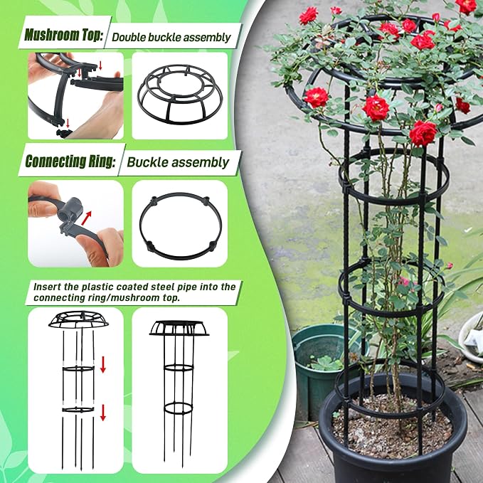 Quibbay Garden Trellis for Climbing Plants Outdoor,41.3 Inch Mushroom Top Trellis for Climbing Plants, Rustproof Metal Plant Flower Trellises for Vine Rose Flower Tomato Support Outdoor Indoor,1 Pack