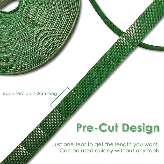 Garden Tie Green Strap Plant Supports Gentle on Plants Pre-Cut Design Tearable Reusable Sturdy Multi-Purpose for Home Garden Balcony Office (32.8ft × 0.6 inch, Green, 3 Packs)