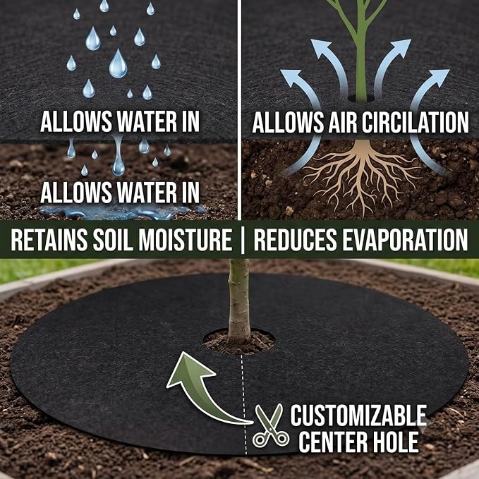 4 Pack 40.15 Inch Non-Woven Tree Mulch Ring - Degradable Tree Protector Mat, Biodegradable & Reusable Tree Mulching Ring for Landscaping, Weed Control, and Root Protection（Black）